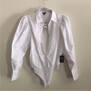 Express White Long puff Sleeve Bodysuit